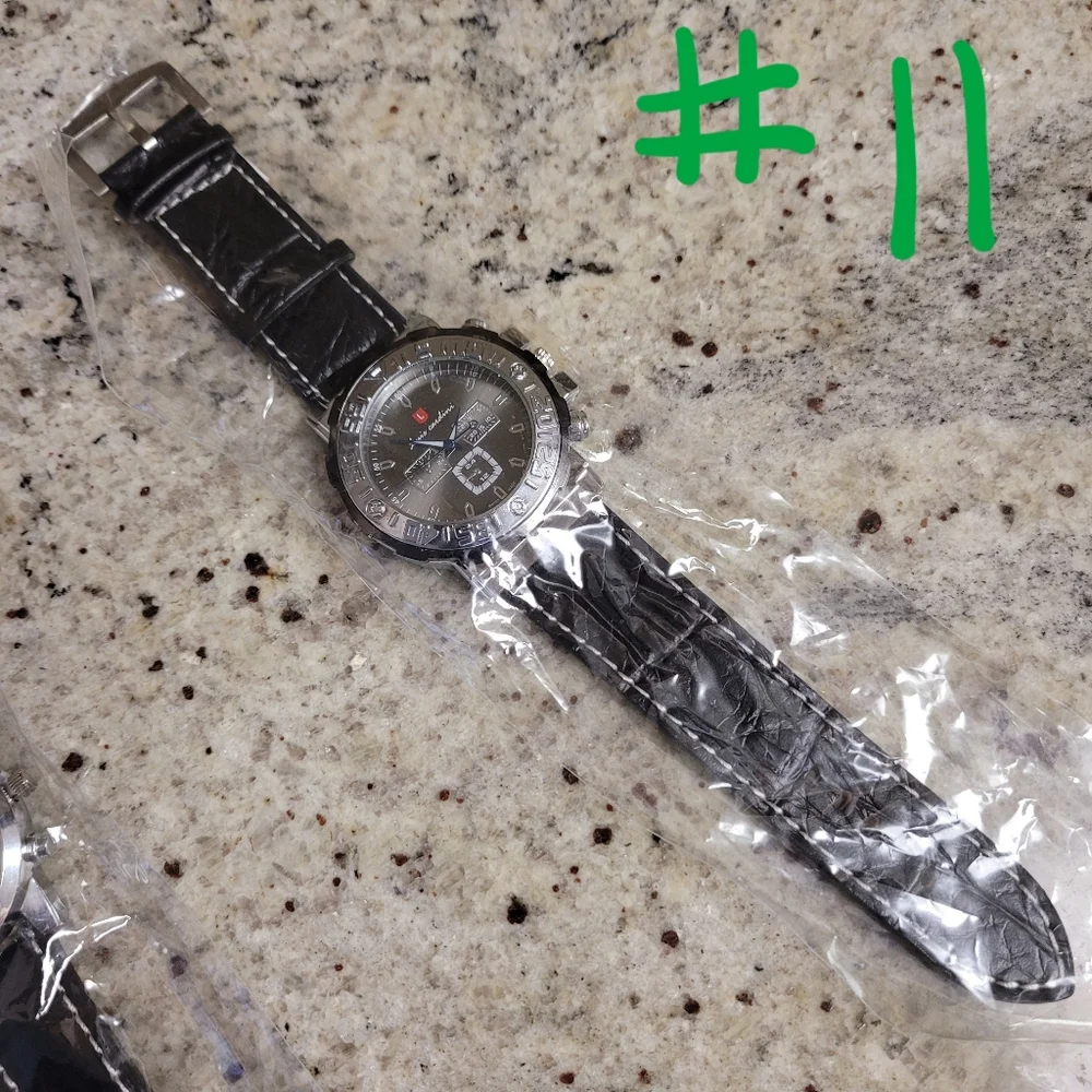 Gunmetal SS Black Leather Band NEW Quartz Watch Round Face